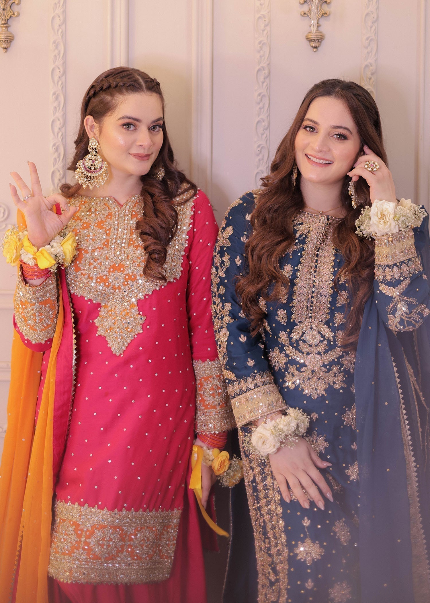 Pakistani Designer Shocking Pink Chiffon Salwar Kameez Online in KSA Riyadh Saudi Arabia Oman Bahrain Qatar