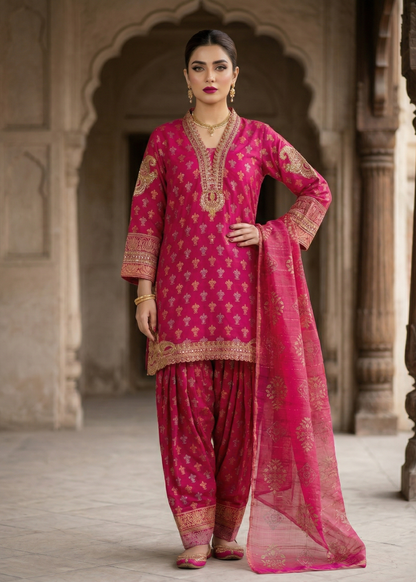 Pakistani Designer Shocking Pink Embroidered Salwar Kameez Online in KSA Riyadh Saudi Arabia Oman Bahrain Qatar