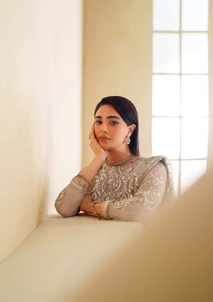 Pakistani Designer Silver Embroidered Net Suit Online in Sri Lanka India Australia