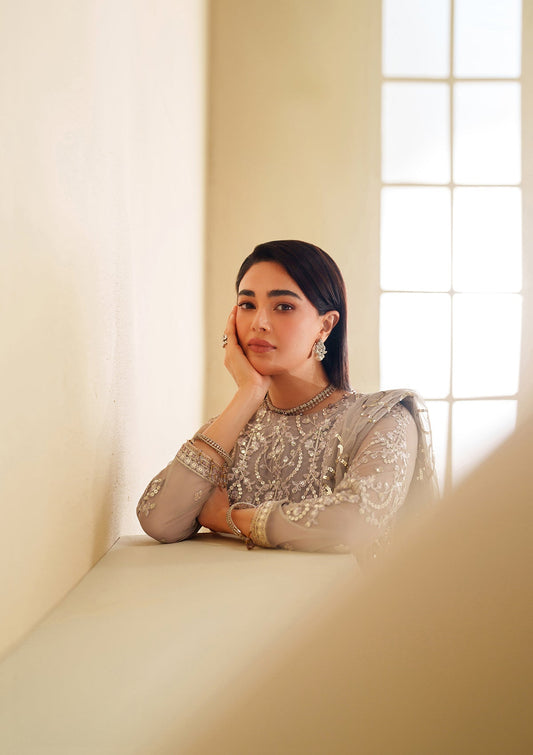 Pakistani Designer Silver Embroidered Net Suit Online in Sri Lanka India Australia
