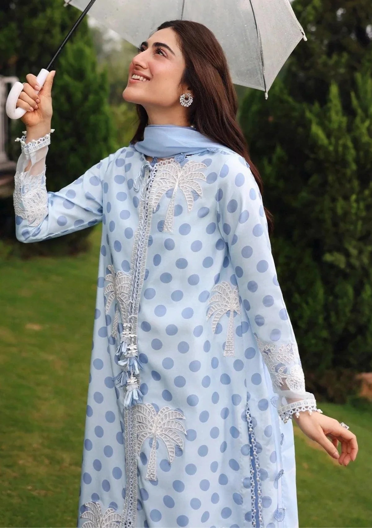 Pakistani Designer Sky Blue Lawn Salwar Suit Online in KSA Riyadh Saudi Arabia Oman Bahrain Qatar