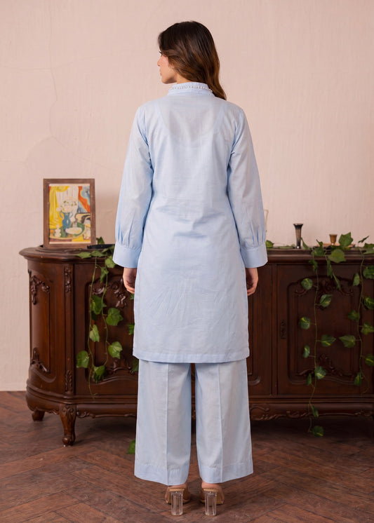 Pakistani Designer Sky Blue Lawn Suit Online in KSA Riyadh Saudi Arabia Oman Bahrain Qatar