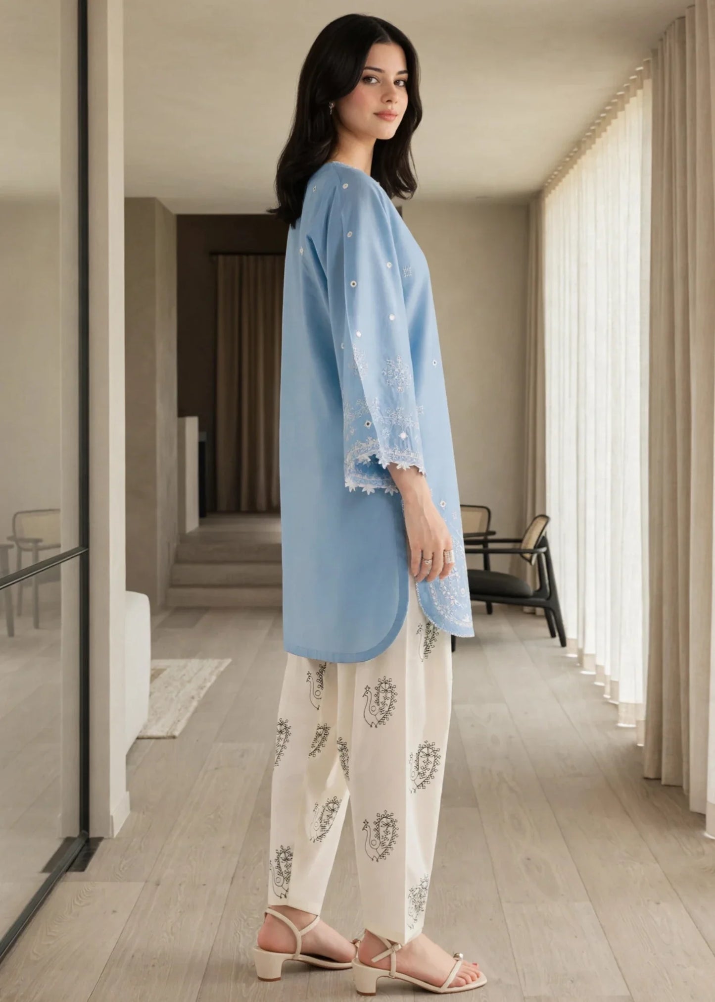Pakistani Designer Sky Blue Lawn Suit Online in Sri Lanka India Australia
