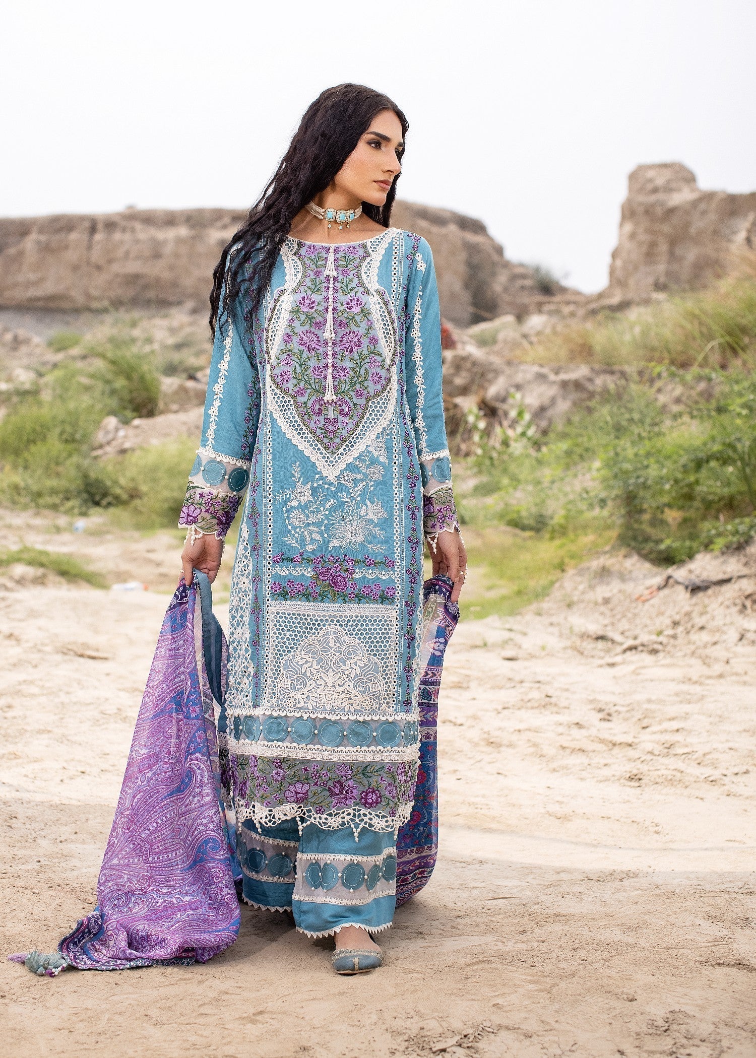 Pakistani Designer Sky Blue Raw Silk Kurta Pajama Online in UK USA Canada