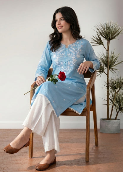 Pakistani Designer Sky Embroidered Cotton Suit Online in UK USA Canada
