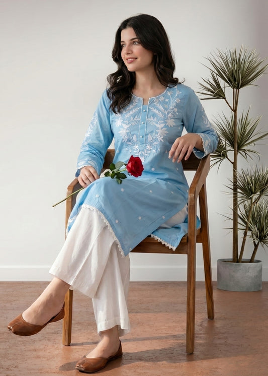 Pakistani Designer Sky Embroidered Cotton Suit Online in UK USA Canada