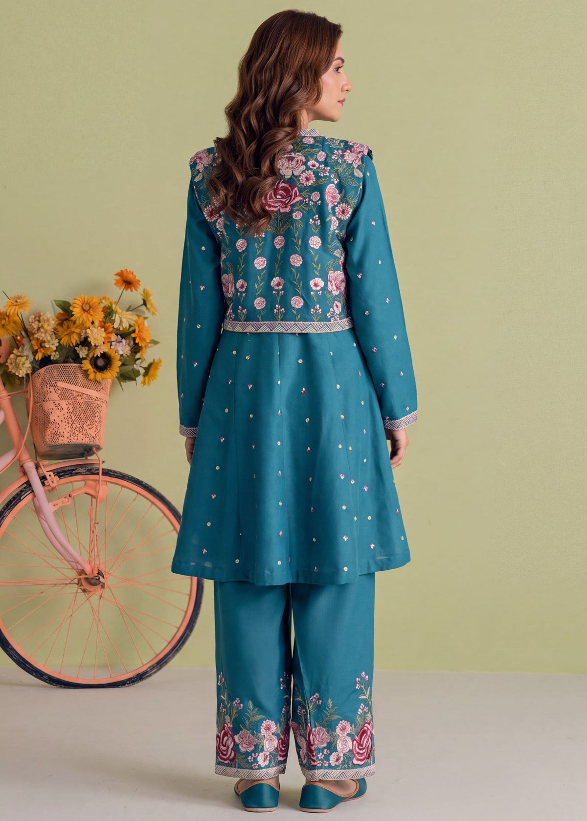 Pakistani Designer Steel Blue Dhanak Shalwar Kameez Online in KSA Riyadh Saudi Arabia Oman Bahrain Qatar