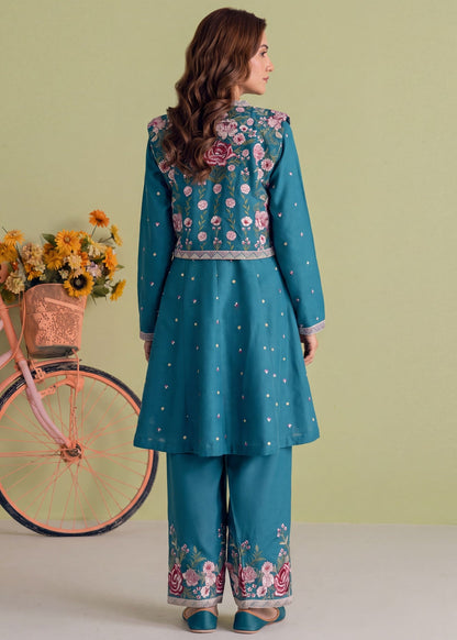 Pakistani Designer Steel Blue Dhanak Shalwar Kameez Online in KSA Riyadh Saudi Arabia Oman Bahrain Qatar