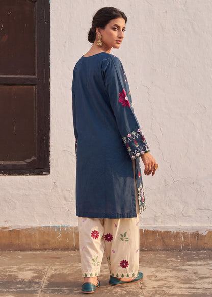 Pakistani Designer Steel Blue Lawn Suit Online in KSA Riyadh Saudi Arabia Oman Bahrain Qatar