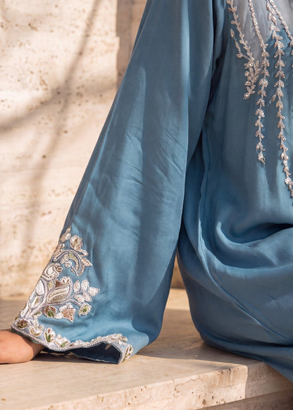 Pakistani Designer Steel Blue Linen Kaftan Online in Sri Lanka India Australia