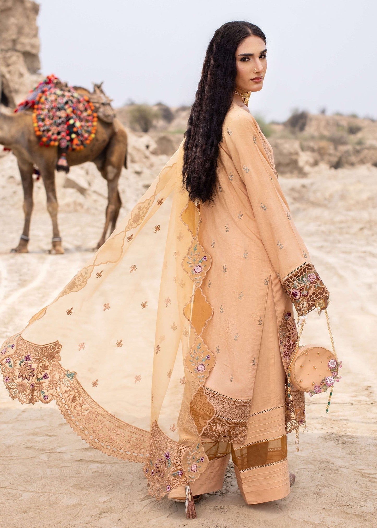 Pakistani Designer Tan Brown Raw Silk Kurta Suit Online in KSA Riyadh Saudi Arabia Oman Bahrain Qatar