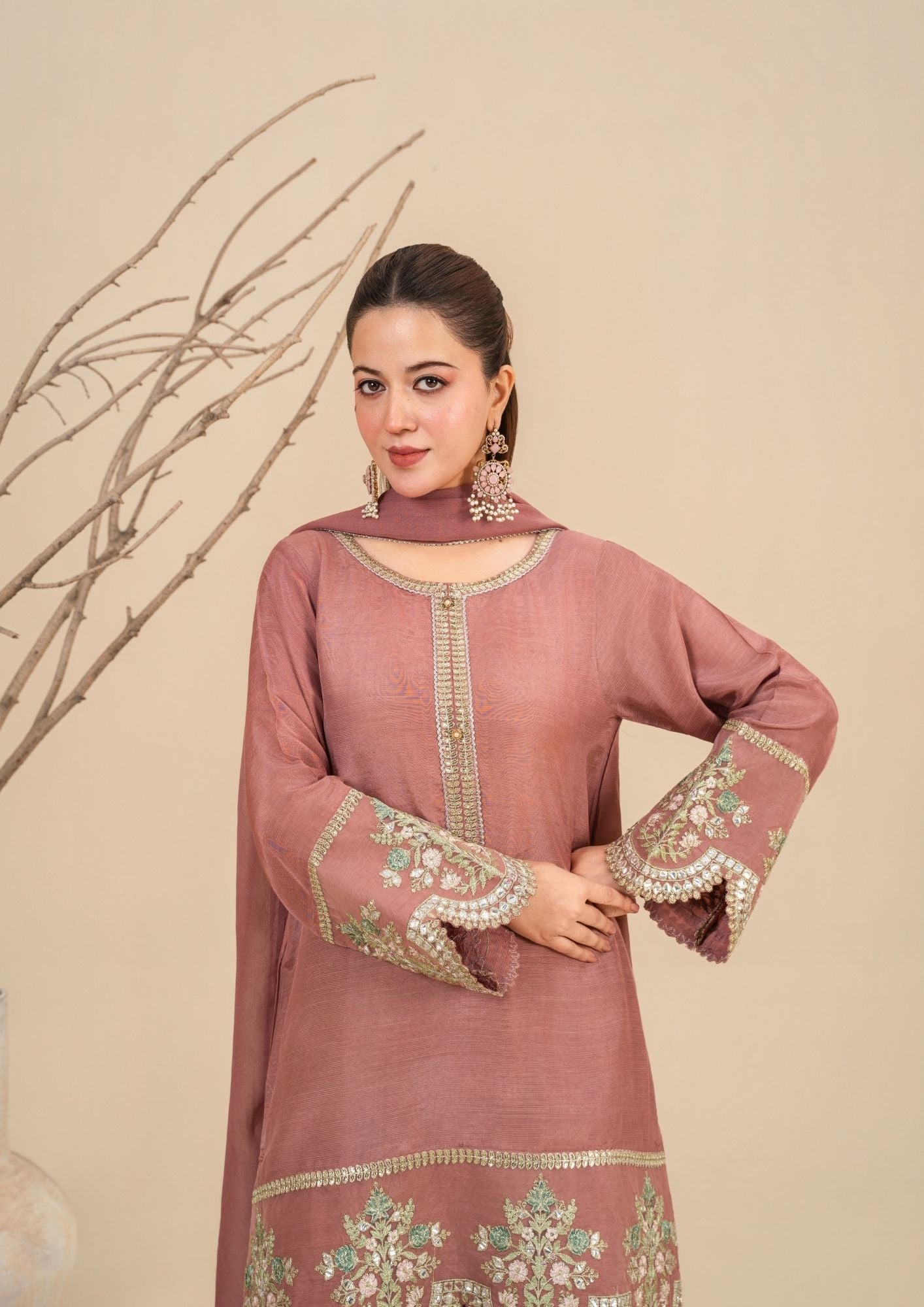 Pakistani Designer Tea Pink Sharara Gharara Online in KSA Riyadh Saudi Arabia Oman Bahrain Qatar