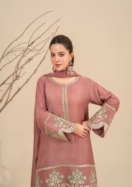 Pakistani Designer Tea Pink Sharara Gharara Online in KSA Riyadh Saudi Arabia Oman Bahrain Qatar