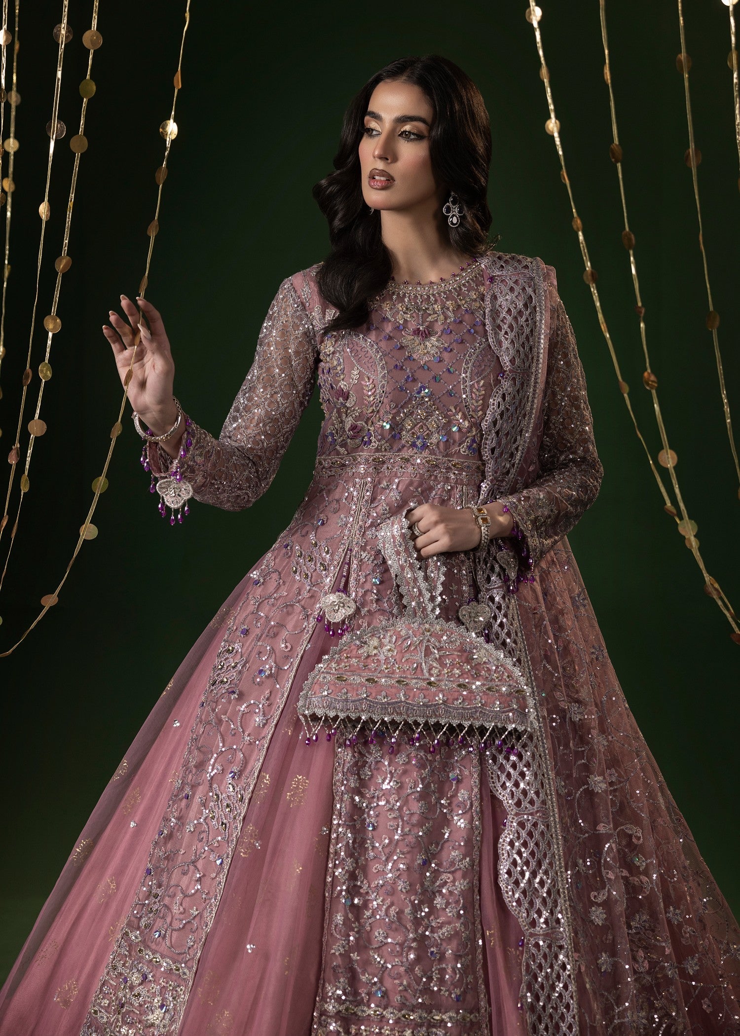 Pakistani Designer Tea Rose Pink Net Wedding Outfit Online in KSA Riyadh Saudi Arabia Oman Bahrain Qatar