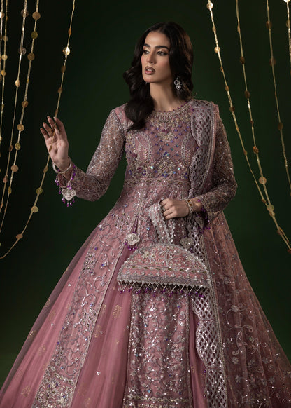 Pakistani Designer Tea Rose Pink Net Wedding Outfit Online in KSA Riyadh Saudi Arabia Oman Bahrain Qatar