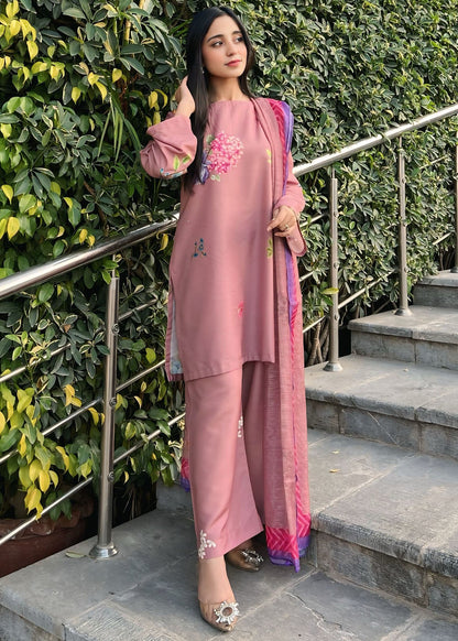 Pakistani Designer Tea Rose Pink Printed Raw Silk Suit Online in Dubai DXB UAE Abudhabi Meena Bazaar