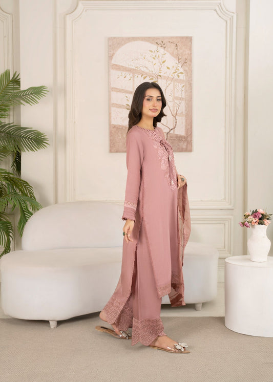Pakistani Designer Tea Rose Pink Raw Silk Suit Online in KSA Riyadh Saudi Arabia Oman Bahrain Qatar