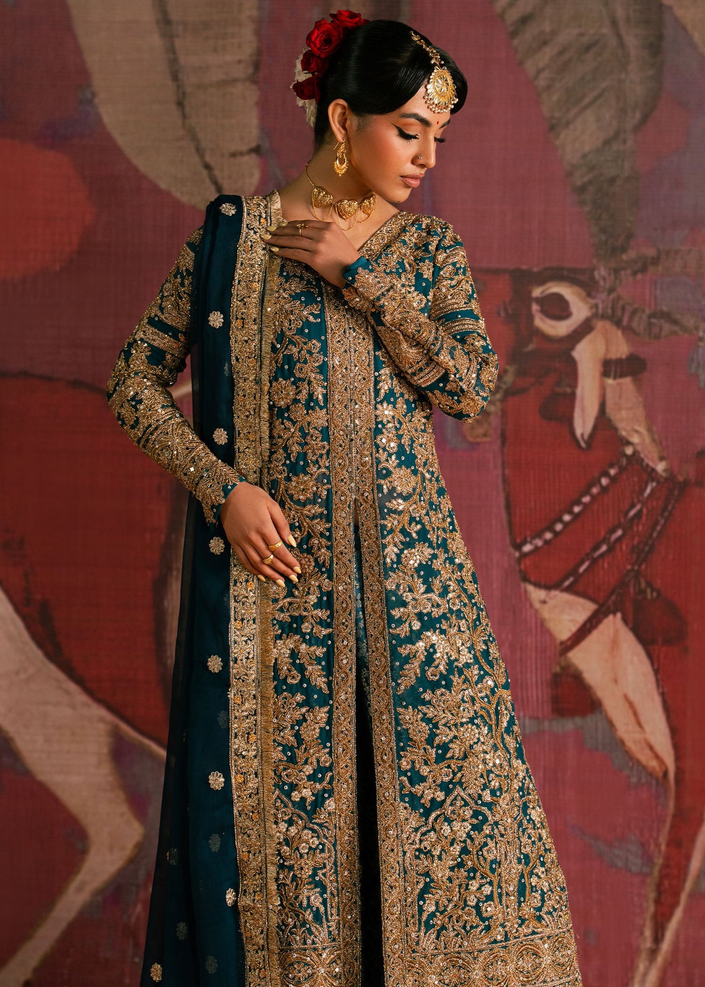Pakistani Designer Teal Chiffon Salwar Kameez Online in KSA Riyadh Saudi Arabia Oman Bahrain Qatar