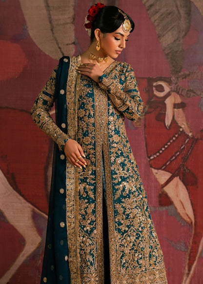 Pakistani Designer Teal Chiffon Salwar Kameez Online in KSA Riyadh Saudi Arabia Oman Bahrain Qatar