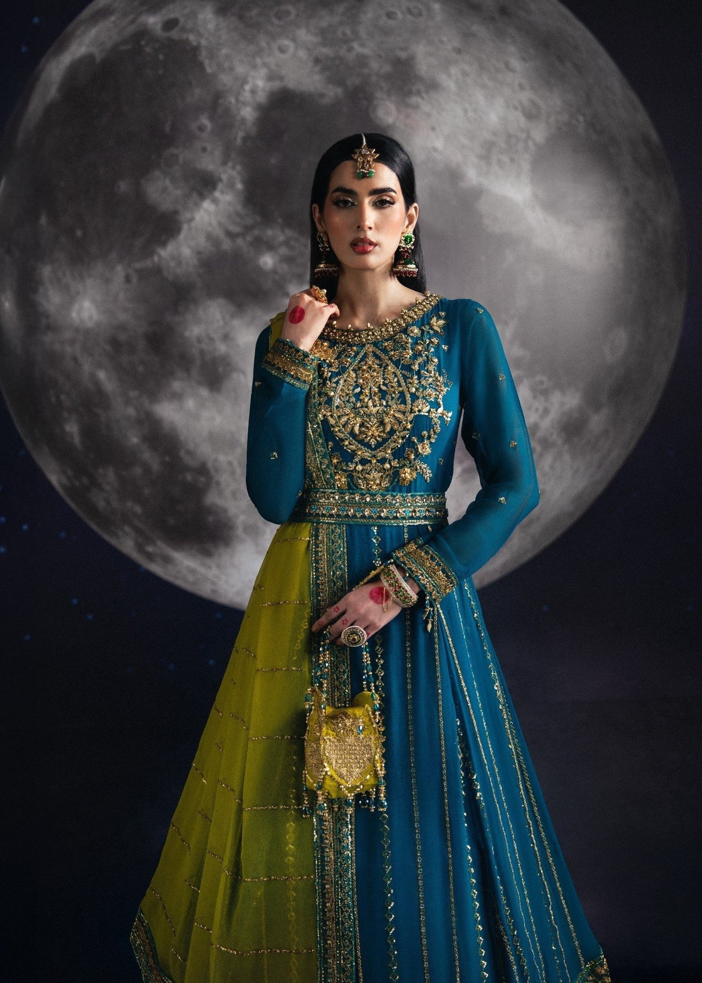 Pakistani Designer Teal Chiffon Salwar Kameez Online in KSA Riyadh Saudi Arabia Oman Bahrain Qatar