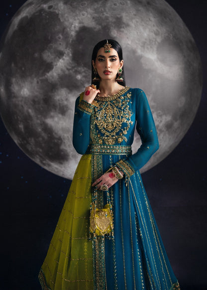 Pakistani Designer Teal Chiffon Salwar Kameez Online in KSA Riyadh Saudi Arabia Oman Bahrain Qatar