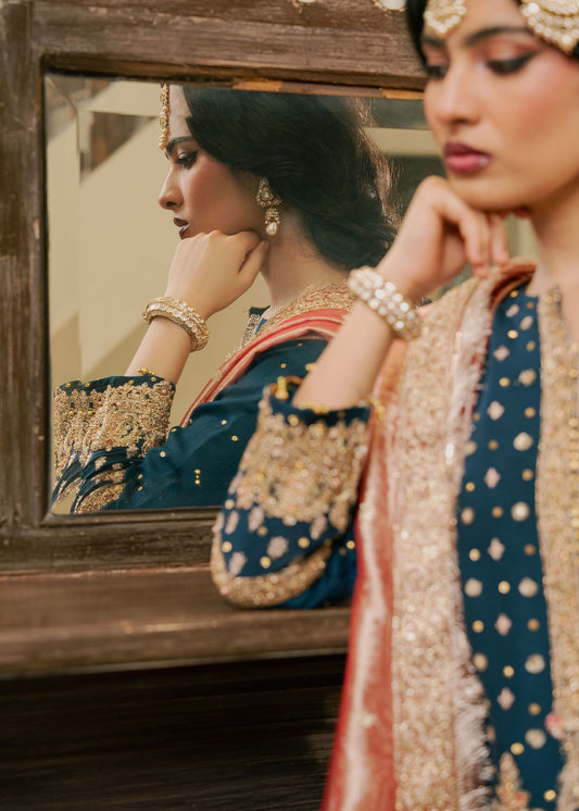 Pakistani Designer Teal Chiffon Salwar Kameez Online in KSA Riyadh Saudi Arabia Oman Bahrain Qatar