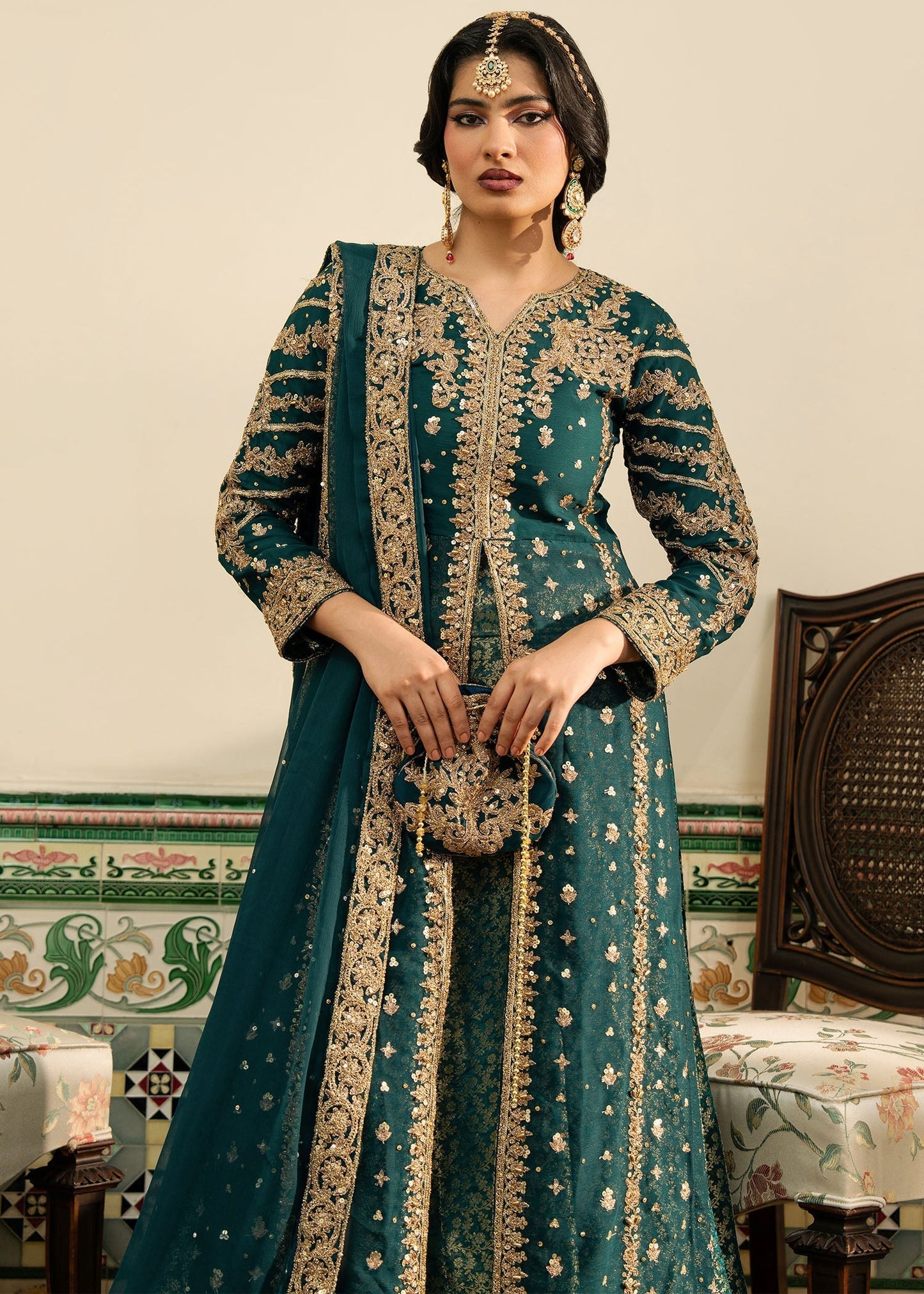 Pakistani Designer Teal Chiffon Wedding Guest Suit Online in KSA Riyadh Saudi Arabia Oman Bahrain Qatar