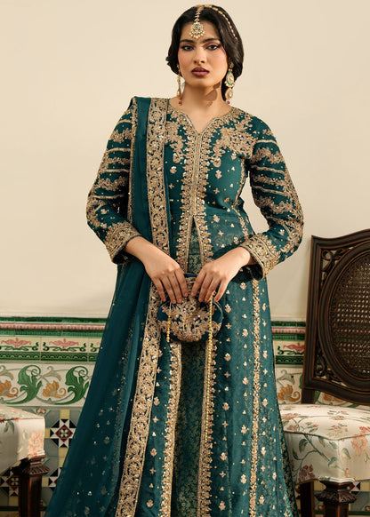 Pakistani Designer Teal Chiffon Wedding Guest Suit Online in KSA Riyadh Saudi Arabia Oman Bahrain Qatar