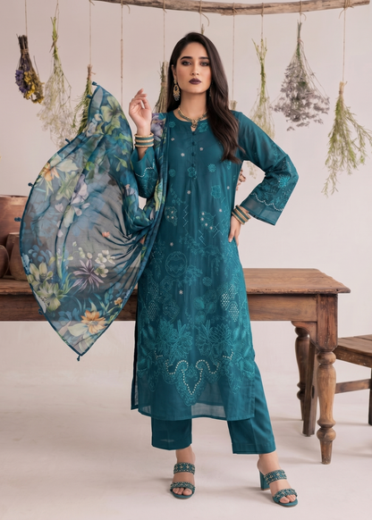 Pakistani Designer Teal Cotton Salwar Kameez Online in KSA Riyadh Saudi Arabia Oman Bahrain Qatar