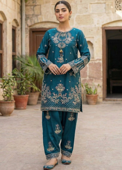 Pakistani Designer Teal Farshi Shalwar Suit Online in UK USA Canada