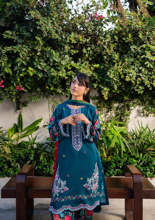 Pakistani Designer Teal Lawn Salwar Kameez Online in KSA Riyadh Saudi Arabia Oman Bahrain Qatar