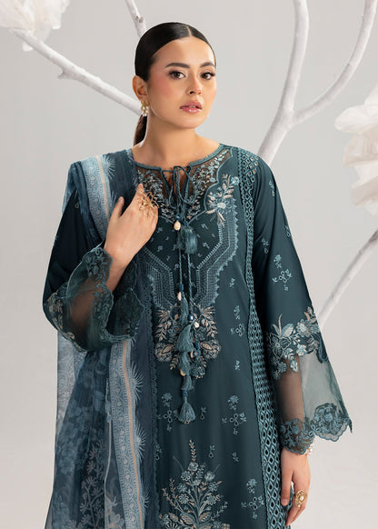 Pakistani Designer Teal Lawn Suit with Organza Dupatta Online in KSA Riyadh Saudi Arabia Oman Bahrain Qatar