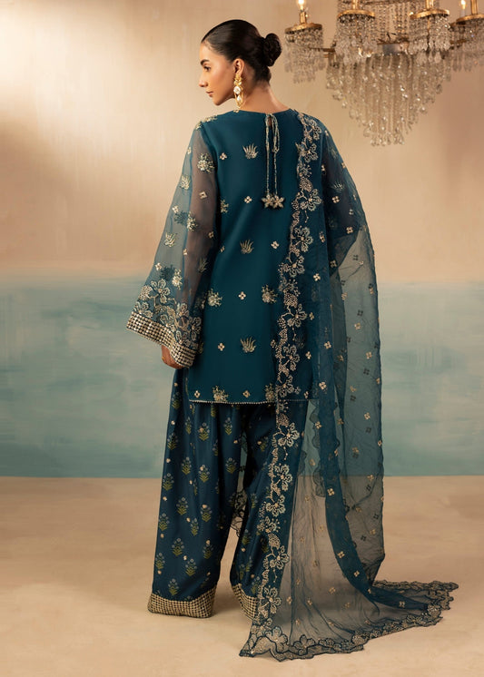 Pakistani Designer Teal Organza Farshi Shalwar Online in UK USA Canada