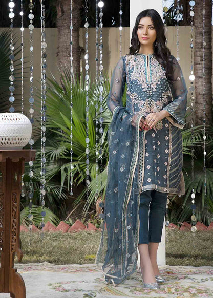 Pakistani Designer Teal Organza Salwar Kameez Online in KSA Riyadh Saudi Arabia Oman Bahrain Qatar