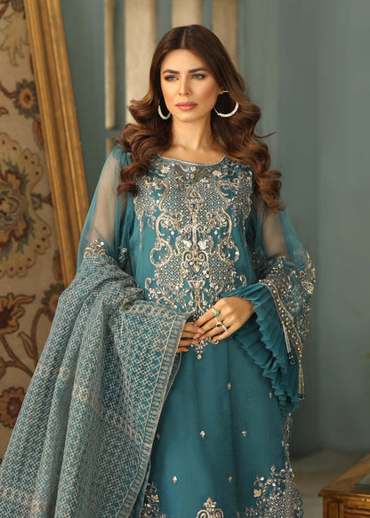 Pakistani Designer Teal Organza Salwar Kameez Online in KSA Riyadh Saudi Arabia Oman Bahrain Qatar