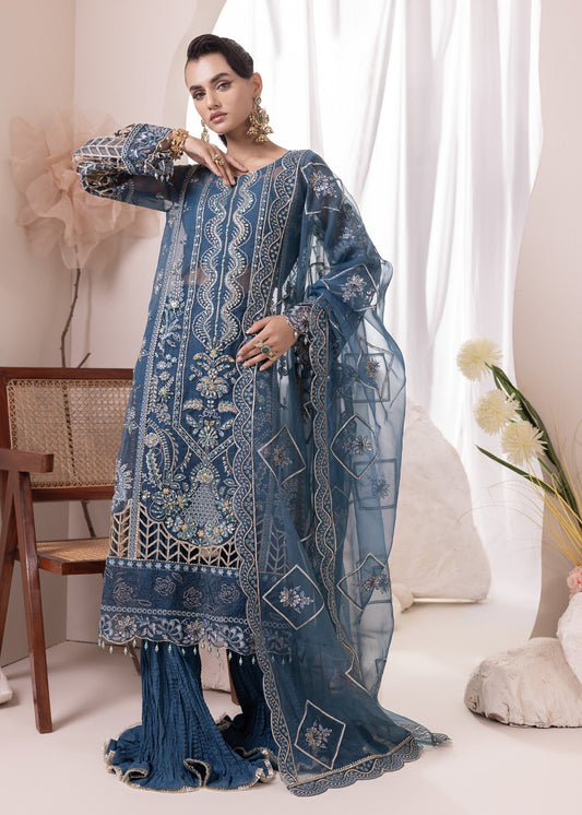Pakistani Designer Teal Organza Sharara Gharara Online in KSA Riyadh Saudi Arabia Oman Bahrain Qatar