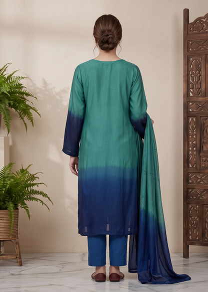 Pakistani Designer Teal Silk Embellished Salwar Kameez Online in KSA Riyadh Saudi Arabia Oman Bahrain Qatar
