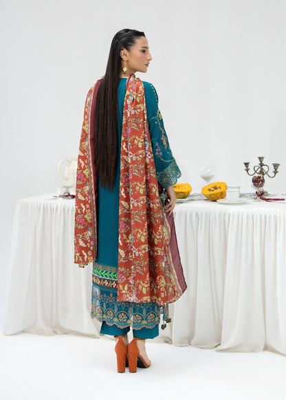 Pakistani Designer Teal Silk Salwar Kameez Online in KSA Riyadh Saudi Arabia Oman Bahrain Qatar