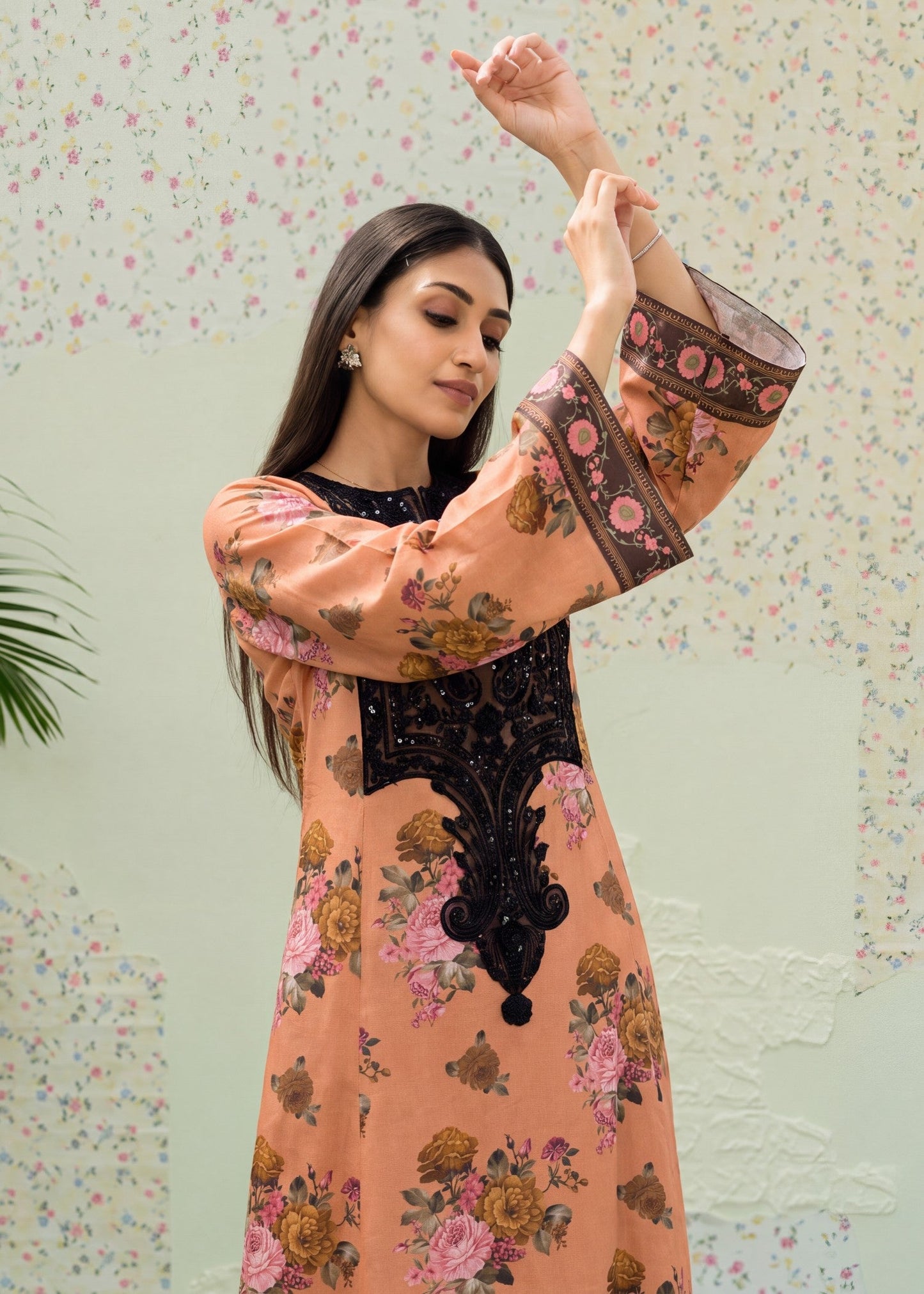 Pakistani Designer Toast Orange Lawn Salwar Suit Online in KSA Riyadh Saudi Arabia Oman Bahrain Qatar