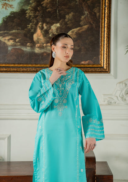 Pakistani Designer Turquoise Cotton Salwar Kameez Online in KSA Riyadh Saudi Arabia Oman Bahrain Qatar