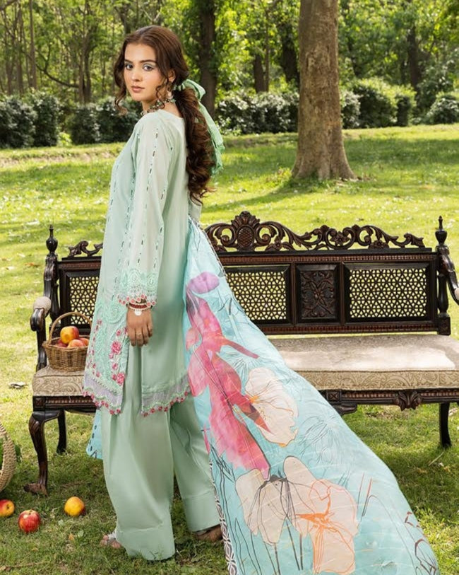 Pakistani Designer Turquoise Embroidered Lawn Salwar Kameez Online in KSA Riyadh Saudi Arabia Oman Bahrain Qatar