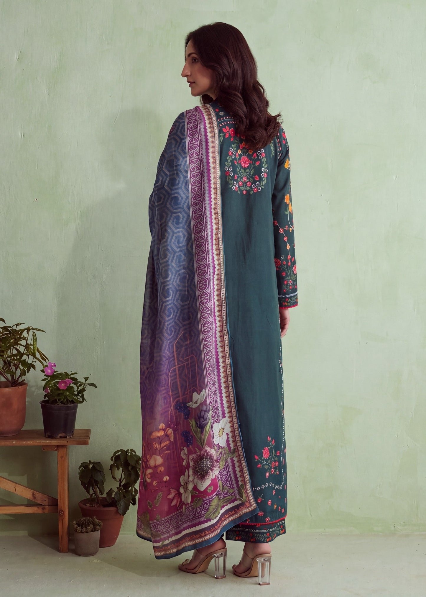 Pakistani Designer Twilight Blue Lawn Suit Online in KSA Riyadh Saudi Arabia Oman Bahrain Qatar
