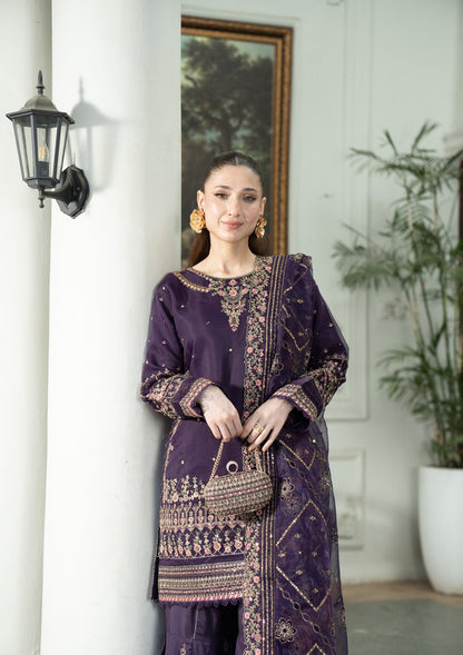 Pakistani Designer Violet Organza Sharara Gharara Online in KSA Riyadh Saudi Arabia Oman Bahrain Qatar