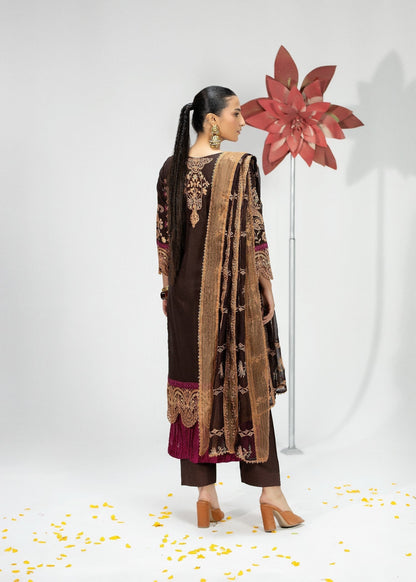 Pakistani Designer Walnut Brown Cotton Salwar Kameez Online in KSA Riyadh Saudi Arabia Oman Bahrain Qatar