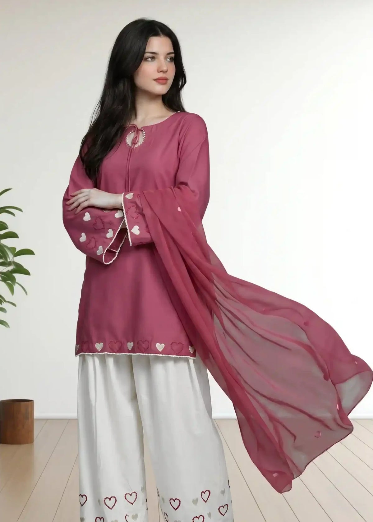 Pakistani Designer Watermelon Cotton Kurta Set Online in KSA Riyadh Saudi Arabia Oman Bahrain Qatar