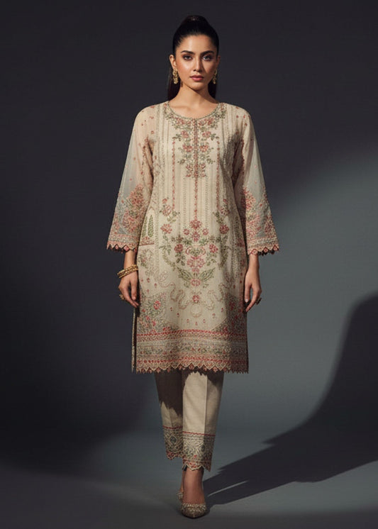 Pakistani Designer Wheat Organza Salwar Kameez Online in KSA Riyadh Saudi Arabia Oman Bahrain Qatar