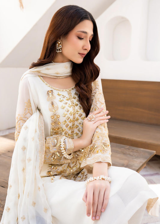 Pakistani Designer White Chiffon Salwar Kameez Online in KSA Riyadh Saudi Arabia Oman Bahrain Qatar