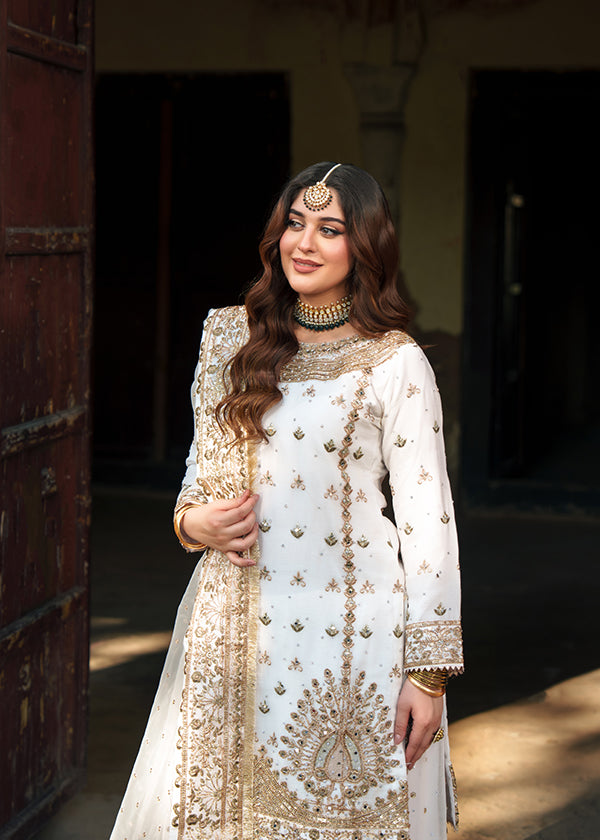 Pakistani Designer White Chiffon Salwar Kameez Online in KSA Riyadh Saudi Arabia Oman Bahrain Qatar