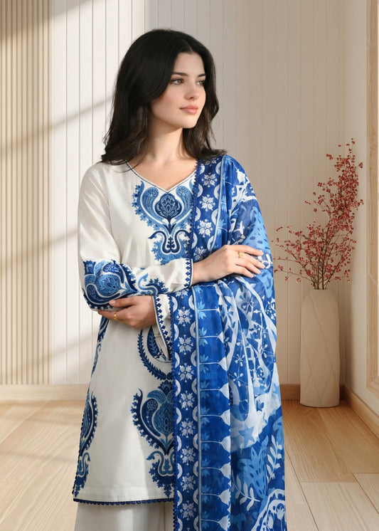 Pakistani Designer White Embroidered Lawn Salwar Kameez Online in KSA Riyadh Saudi Arabia Oman Bahrain Qatar