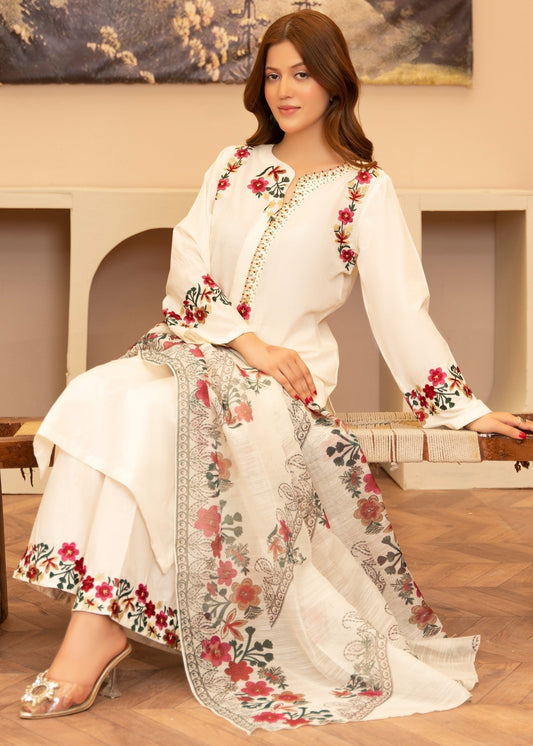 Pakistani Designer White Embroidered Lawn Suit Online in Sri Lanka India Australia